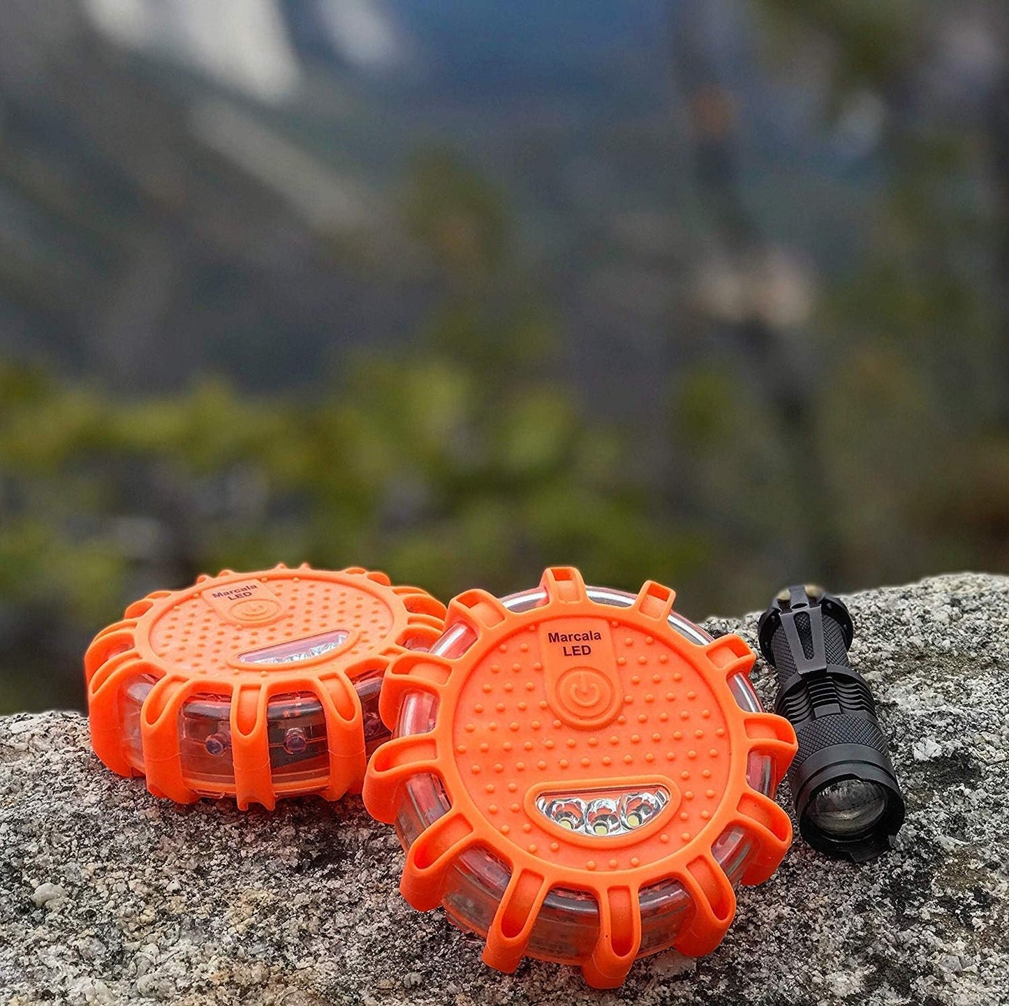 LED Road Flares Emergency Lights 6‑Pack | Roadside Safety Disc & LED Safety Flare | Roadside Hazard Emergency Kit W/Boat Flare Kit | Batteries, Case & Whistle Included | Feel Safe on Road