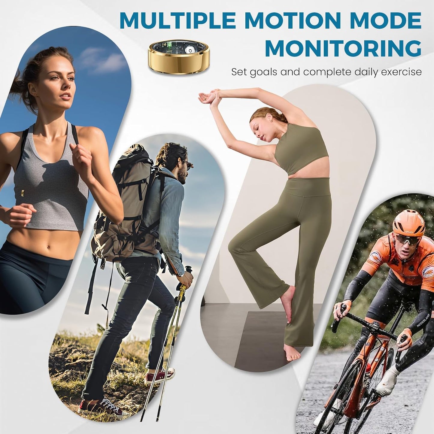 Smart Ring for Women Men Fitness Tracker with Blood Pressure,Heart Rate,Sleep Monitoring,Step Counting,For Iphone and Android,Waterproof Smart Blood Pressure Monitor,No Subscription Fees,Gold 8 Size