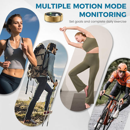 Smart Ring for Women Men Fitness Tracker with Blood Pressure,Heart Rate,Sleep Monitoring,Step Counting,For Iphone and Android,Waterproof Smart Blood Pressure Monitor,No Subscription Fees,Gold 8 Size