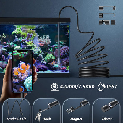 Endoscope Camera with Light, 1920P HD Borescope Tools with 8 Adjustable LED Lights, Endoscope with Semi-Rigid Snake Camera, Inspection Borescope for Ios and Android-16.4Ft Single Lens