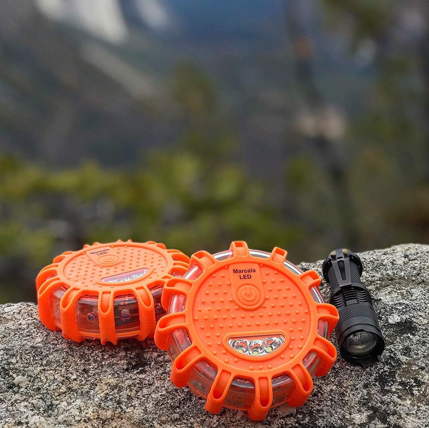 LED Road Flares Emergency Lights 6‑Pack | Roadside Safety Disc & LED Safety Flare | Roadside Hazard Emergency Kit W/Boat Flare Kit | Batteries, Case & Whistle Included | Feel Safe on Road