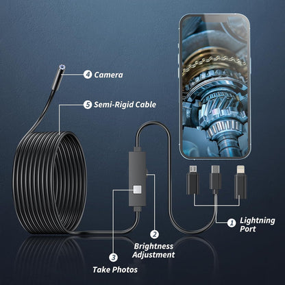 Endoscope Camera with Light, 1920P HD Borescope Tools with 8 Adjustable LED Lights, Endoscope with Semi-Rigid Snake Camera, Inspection Borescope for Ios and Android-16.4Ft Single Lens