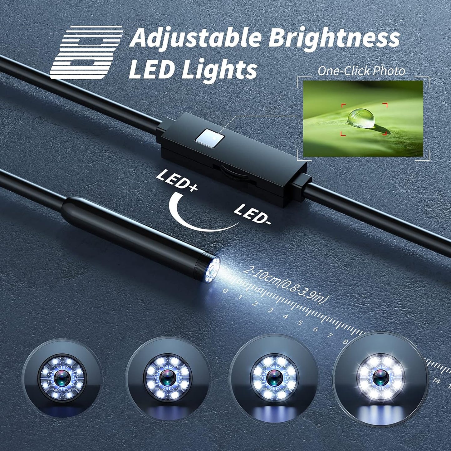 Endoscope Camera with Light, 1920P HD Borescope Tools with 8 Adjustable LED Lights, Endoscope with Semi-Rigid Snake Camera, Inspection Borescope for Ios and Android-16.4Ft Single Lens