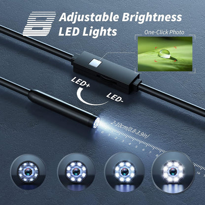 Endoscope Camera with Light, 1920P HD Borescope Tools with 8 Adjustable LED Lights, Endoscope with Semi-Rigid Snake Camera, Inspection Borescope for Ios and Android-16.4Ft Single Lens