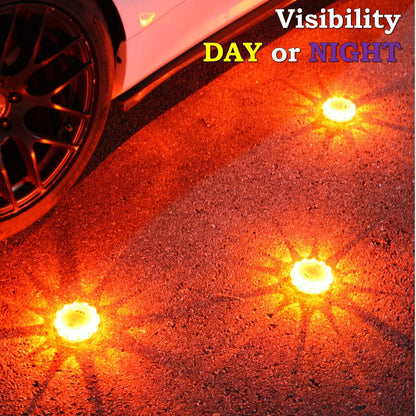 LED Road Flares Emergency Lights 6‑Pack | Roadside Safety Disc & LED Safety Flare | Roadside Hazard Emergency Kit W/Boat Flare Kit | Batteries, Case & Whistle Included | Feel Safe on Road