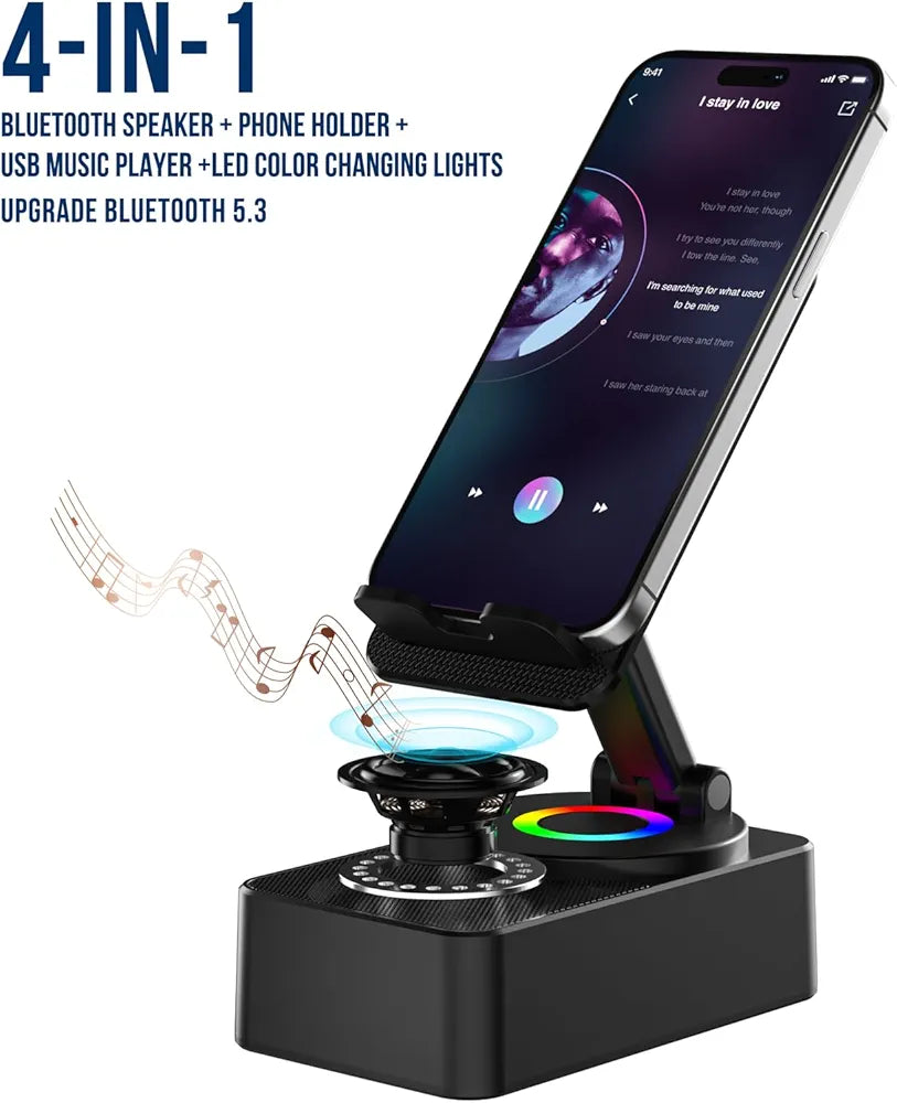 Cell Phone Stand with Wireless Bluetooth Speaker, LED, Anti-Slip Base HD Surround Sound,Perfect for Home/Outdoor with Bluetooth Speaker for Desk Compatible with iPhone/ipad/Android,Gifts for Men Women