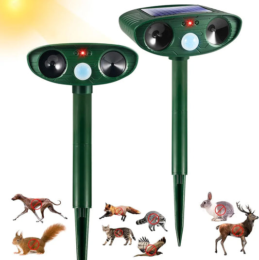 Advanced Solar-Powered Ultrasonic Animal Repellent - Dual Pack for Comprehensive Yard & Garden Protection