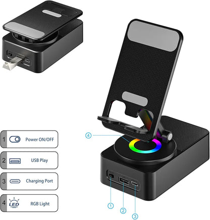 Cell Phone Stand with Wireless Bluetooth Speaker, LED, Anti-Slip Base HD Surround Sound,Perfect for Home/Outdoor with Bluetooth Speaker for Desk Compatible with iPhone/ipad/Android,Gifts for Men Women