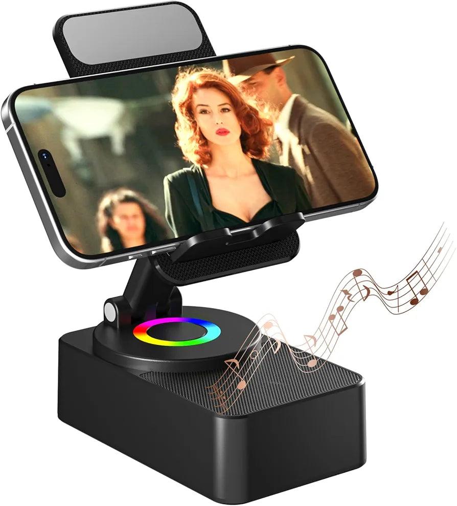 Cell Phone Stand with Wireless Bluetooth Speaker, LED, Anti-Slip Base HD Surround Sound,Perfect for Home/Outdoor with Bluetooth Speaker for Desk Compatible with iPhone/ipad/Android,Gifts for Men Women
