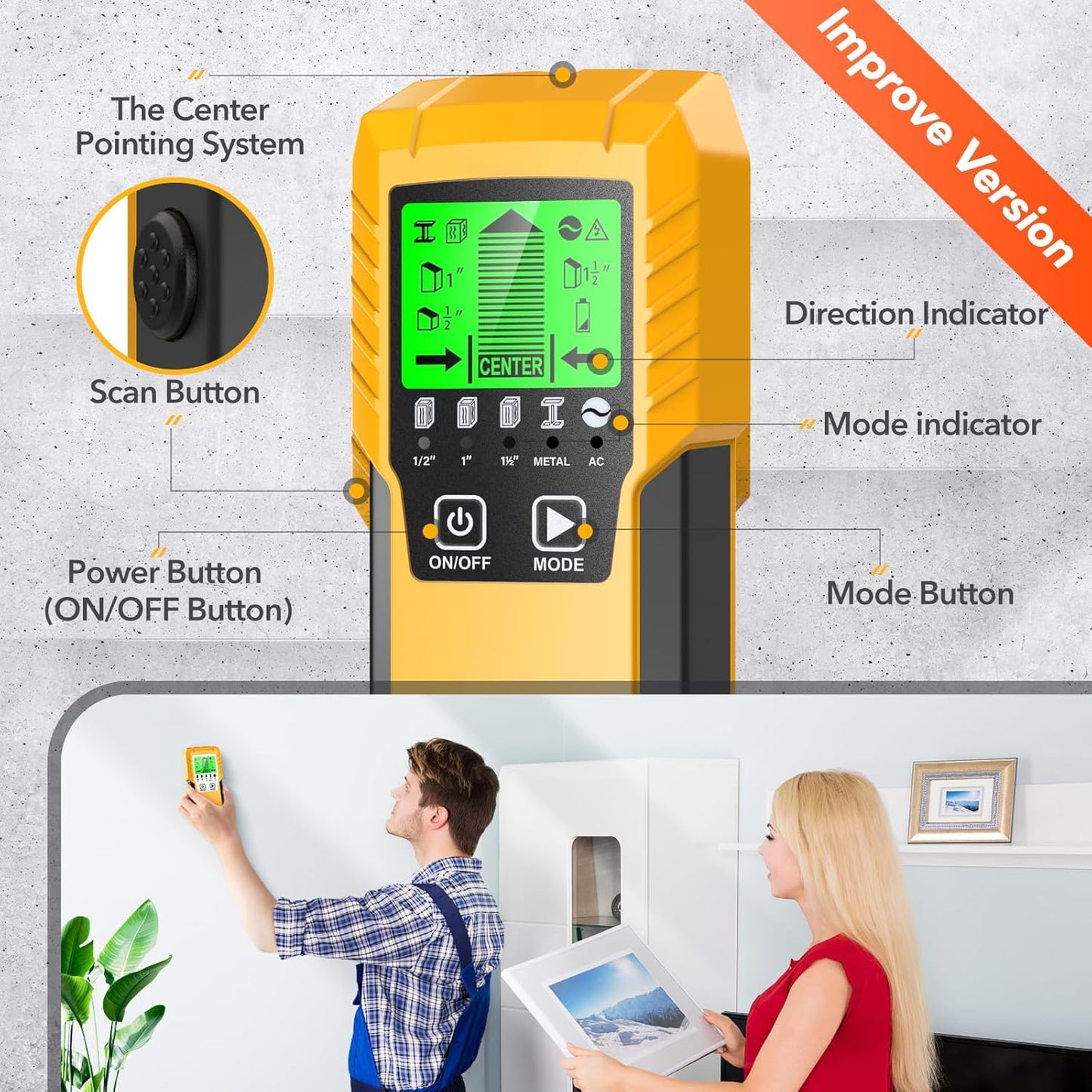 Stud Finder Wall Scanner Detector - 5 in 1 Electronic Wall Wood Metal Stud Locator Edge Center Sensor Beam for Live AC Wire Pipe Metal Lumber Joist Drywall Framing Detection
