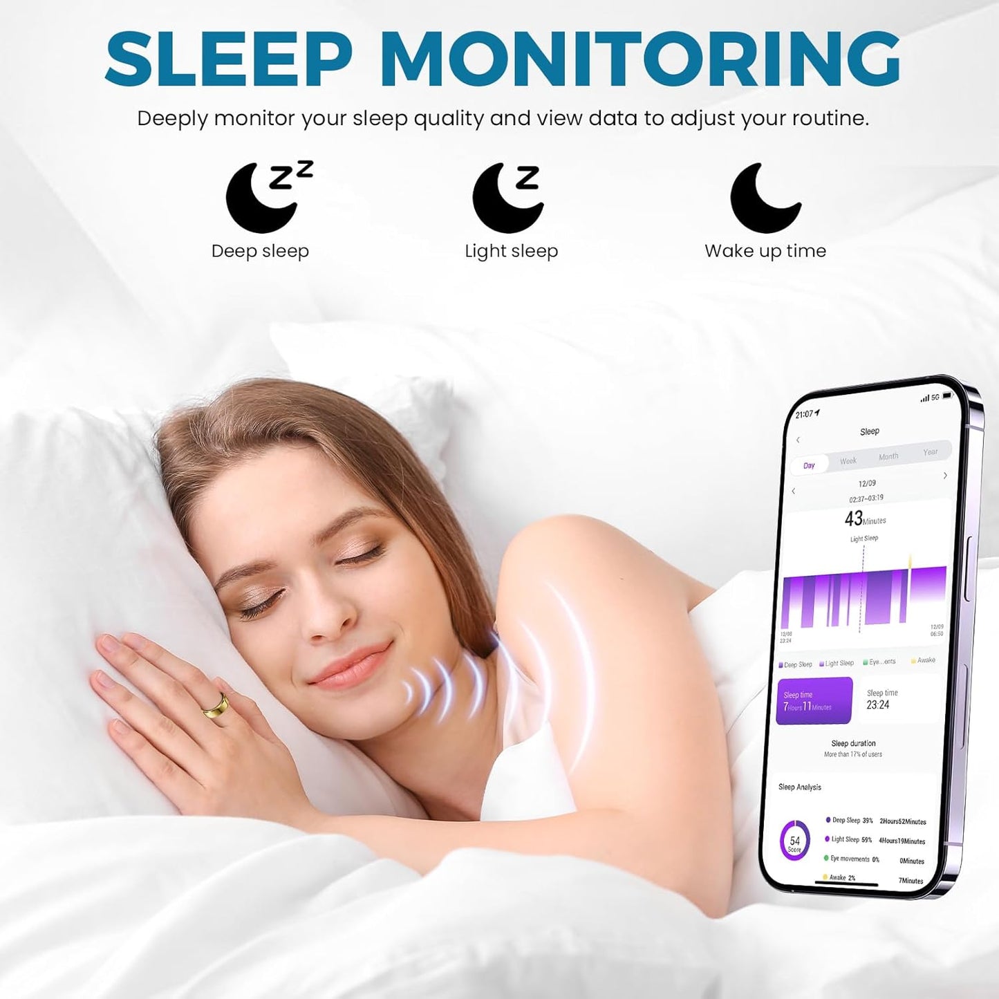 Smart Ring for Women Men Fitness Tracker with Blood Pressure,Heart Rate,Sleep Monitoring,Step Counting,For Iphone and Android,Waterproof Smart Blood Pressure Monitor,No Subscription Fees,Gold 8 Size