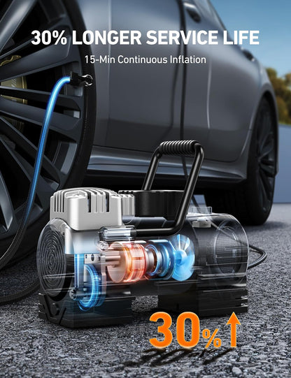 Tire Inflator Portable Air Compressor (Up to 150 PSI) Tire Pump for Car 12V DC Digital Air Pump with 12 Leds Super Bright Light for Bicycle, Motorcycle, Automotive Car Accessories