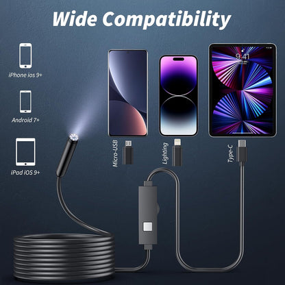 Endoscope Camera with Light, 1920P HD Borescope Tools with 8 Adjustable LED Lights, Endoscope with Semi-Rigid Snake Camera, Inspection Borescope for Ios and Android-16.4Ft Single Lens
