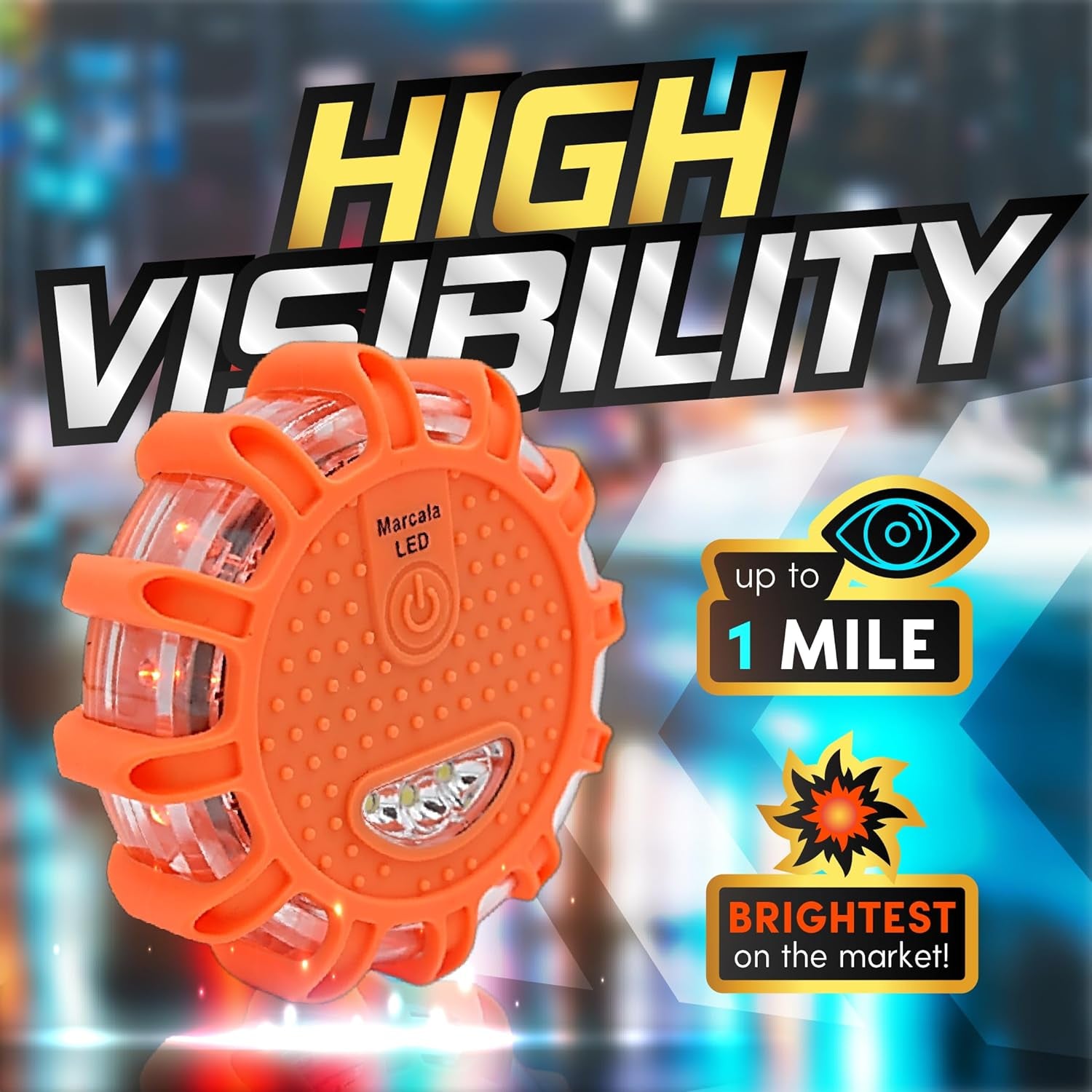 LED Road Flares Emergency Lights 6‑Pack | Roadside Safety Disc & LED Safety Flare | Roadside Hazard Emergency Kit W/Boat Flare Kit | Batteries, Case & Whistle Included | Feel Safe on Road